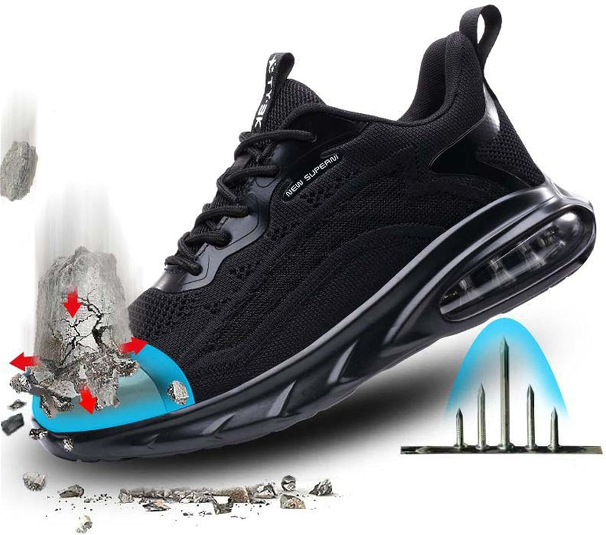 Steel Toe Shoes for Men with Air Cushion Safety Work Shoes Lightweight Breathable Industrial Construction Sneaker
