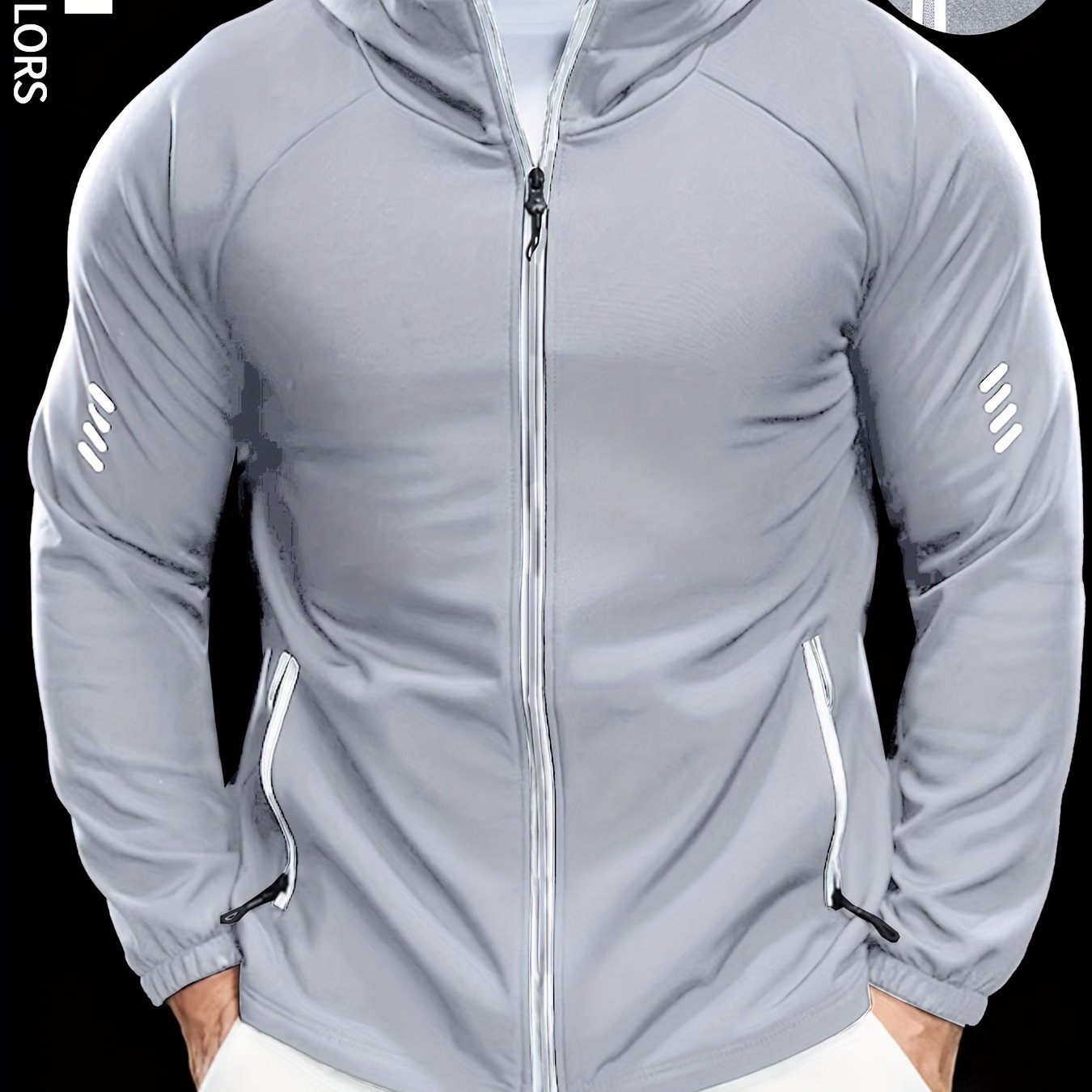 Men's Autumn Hooded Outdoor Jacket with Reflective Zip-Up Design