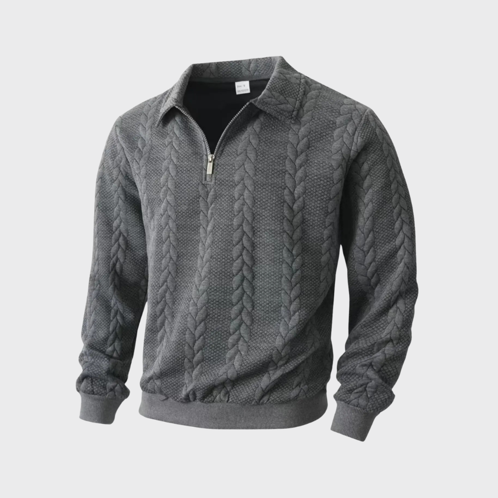 Men’s Quarter Zip Sweater Cable Knit Collared Pullover