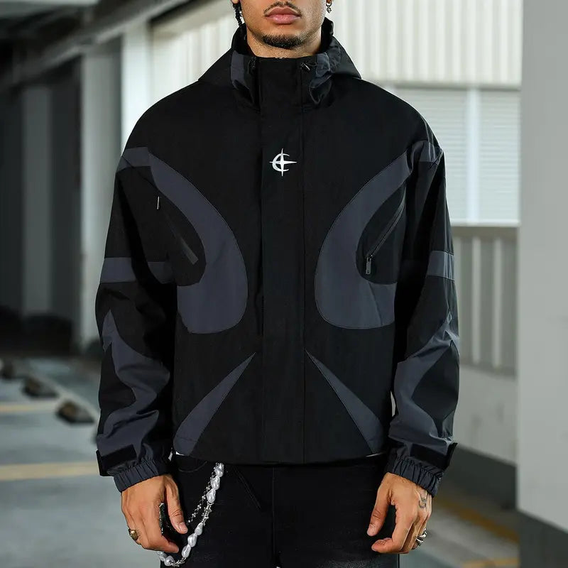 Men’s Outdoor Vintage Streetwear Jacket Zip Up Casual Windbreaker Lightweight Hooded