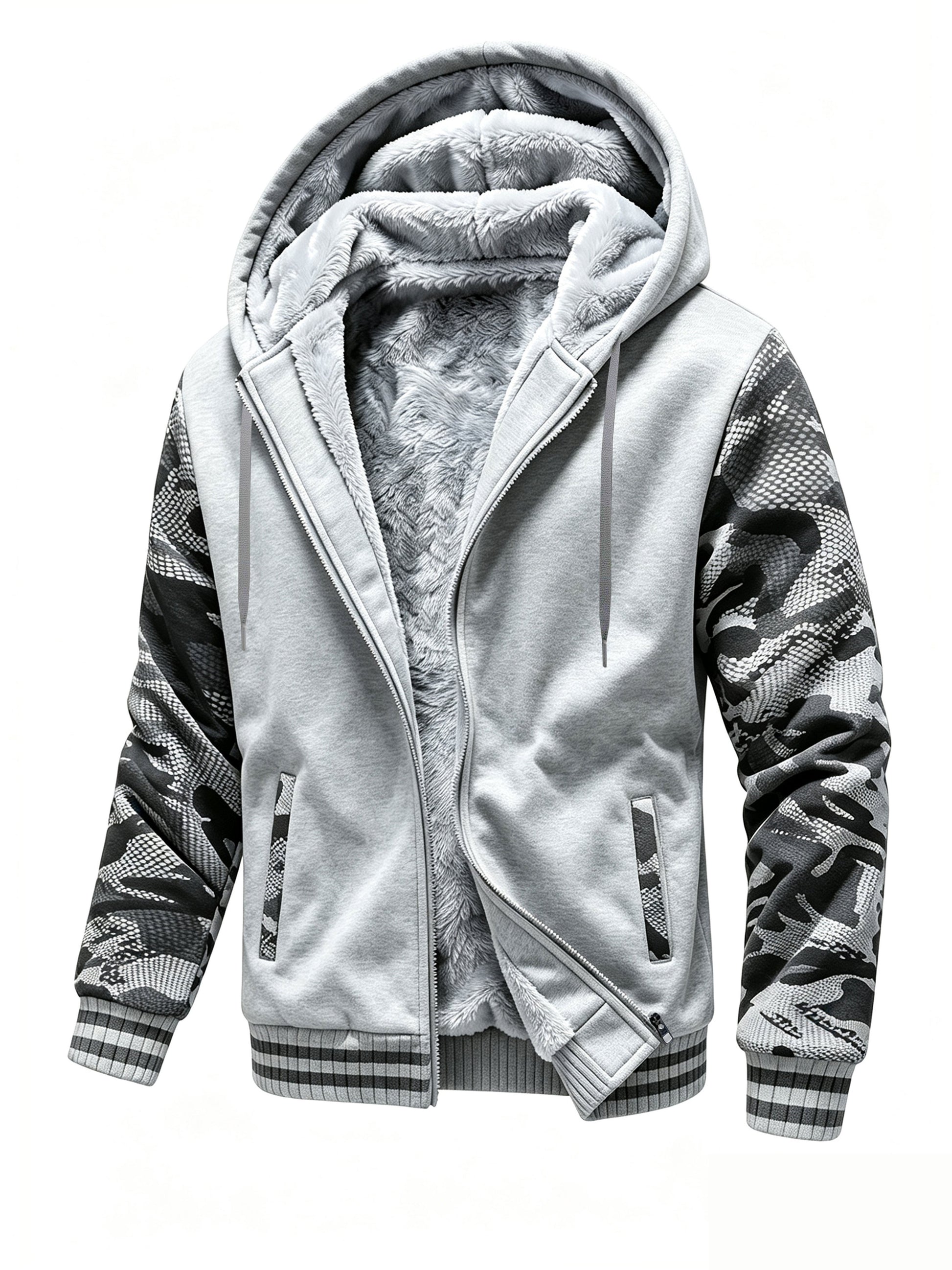Men's Autumn Fleece Zip-Up Hoodie Cardigan with Warm Lined Design