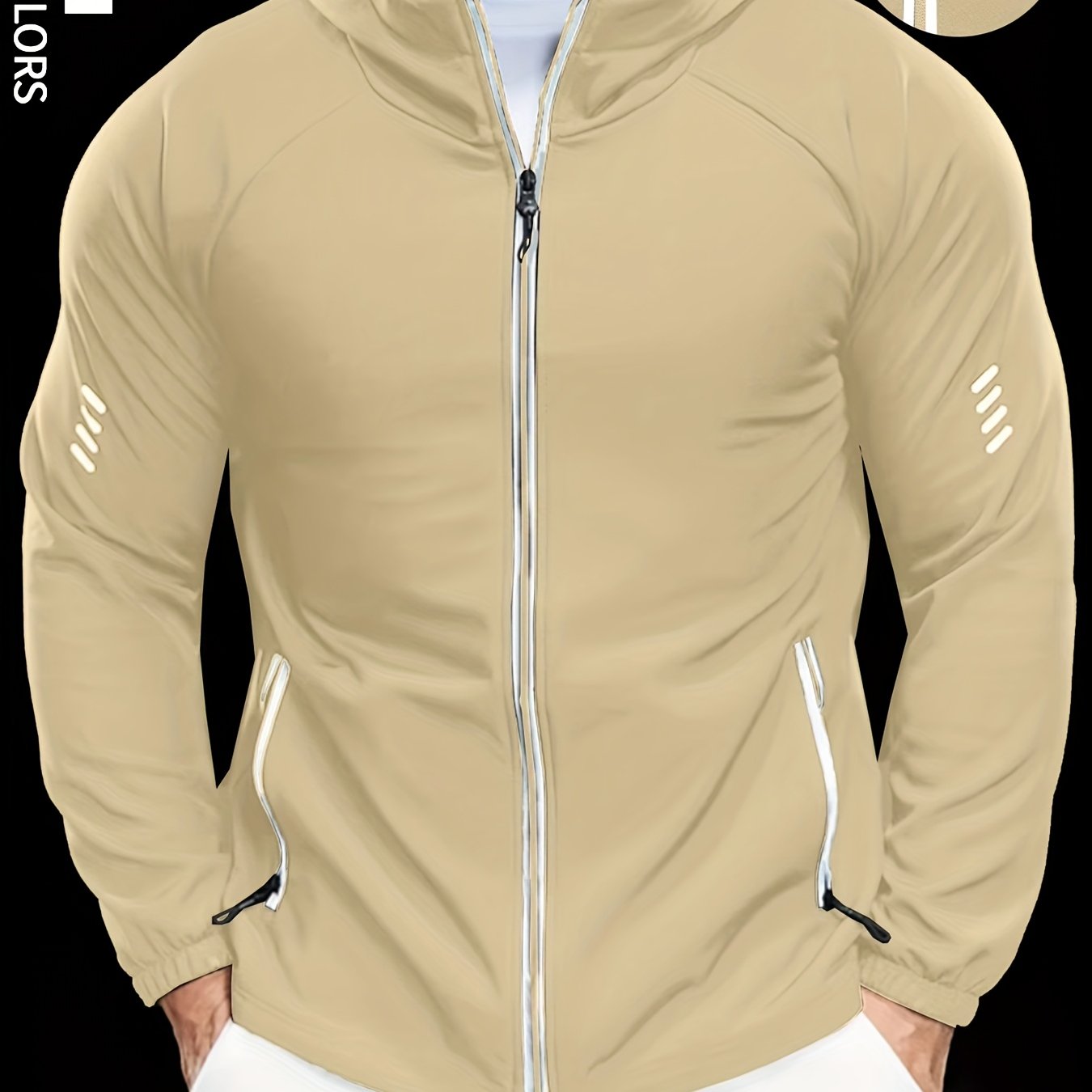 Men's Autumn Hooded Outdoor Jacket with Reflective Zip-Up Design