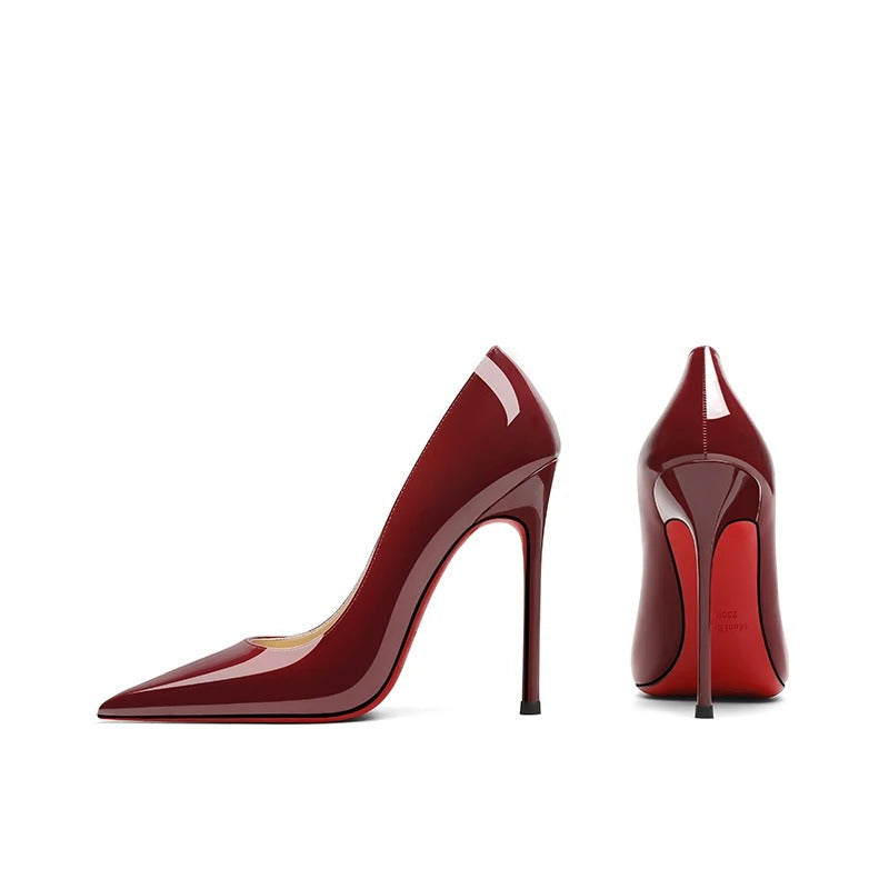 Leather High Heel Red Bottoms Stiletto Pumps Women's 8-12CM