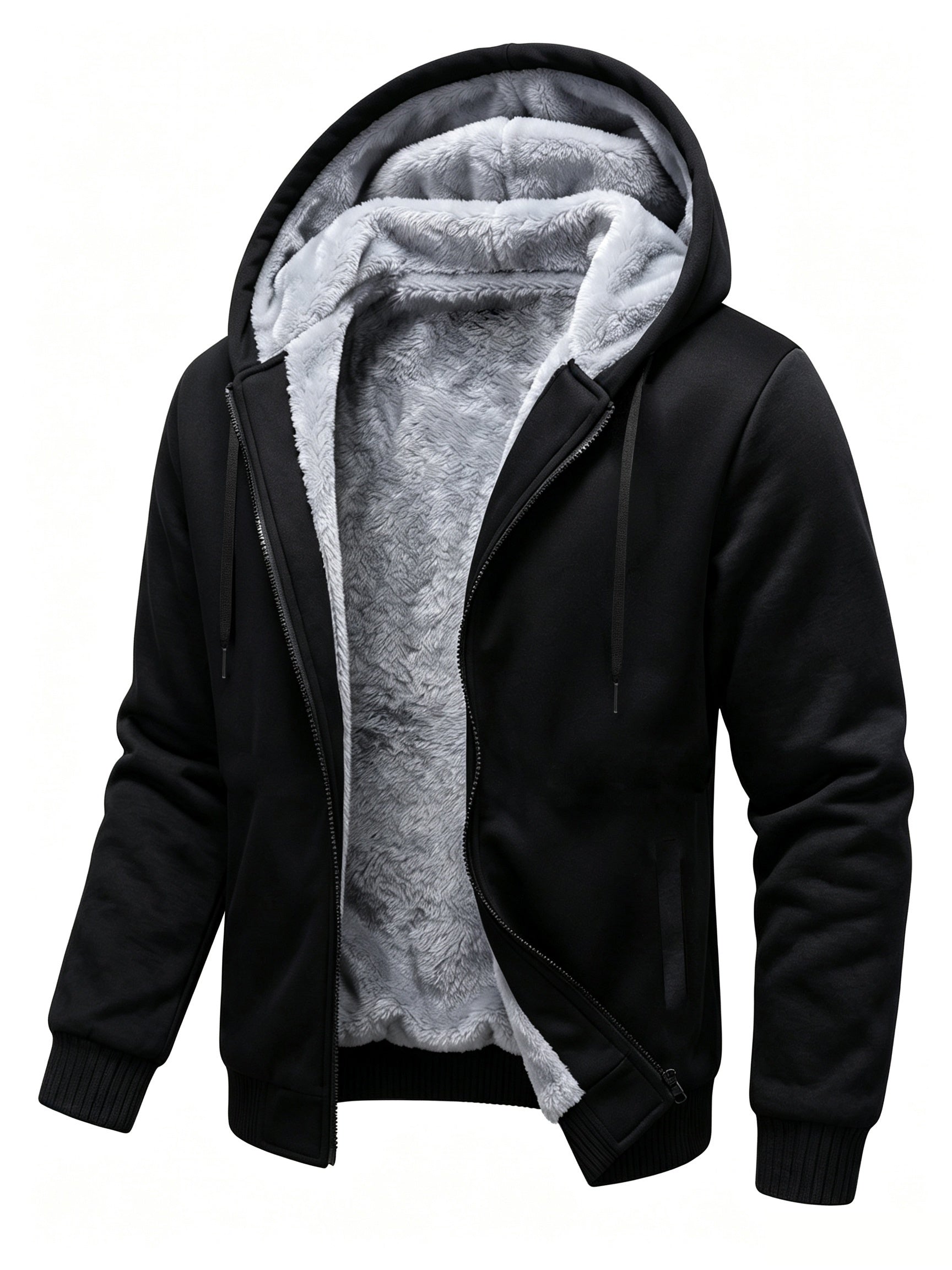 Men's Autumn Fleece Zip-Up Hoodie Cardigan with Warm Lined Design