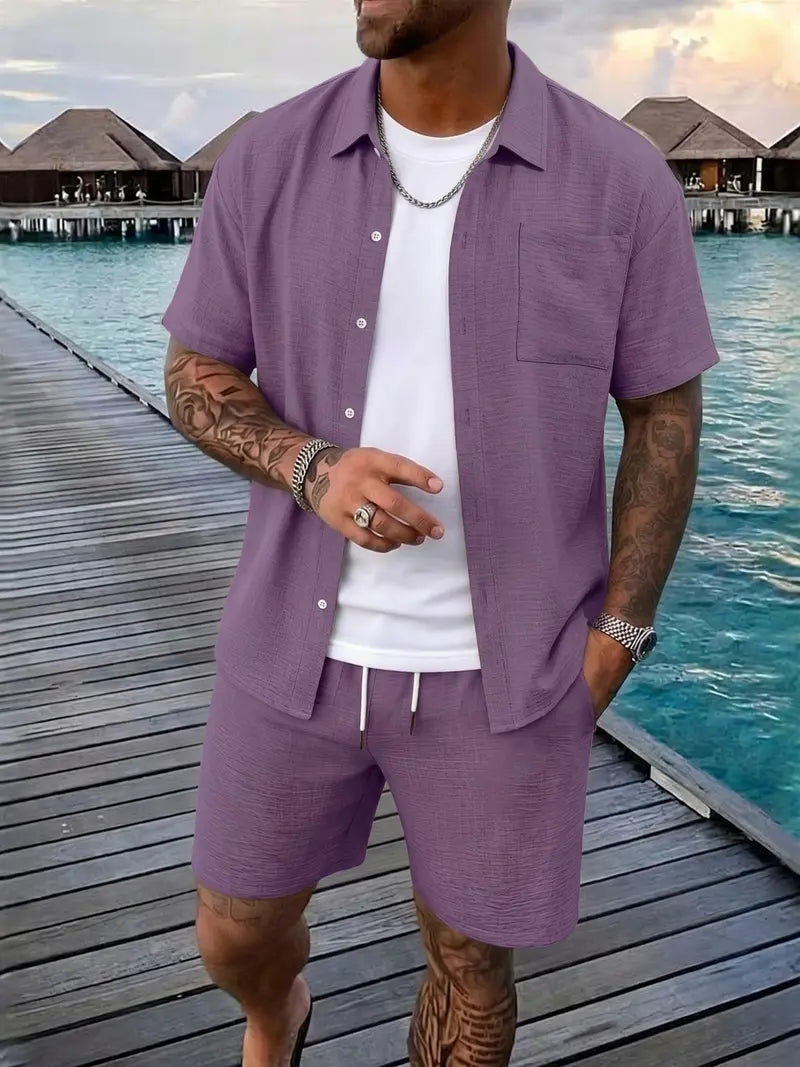 Men's Casual 2 Piece Matching Set with Shirt and Shorts