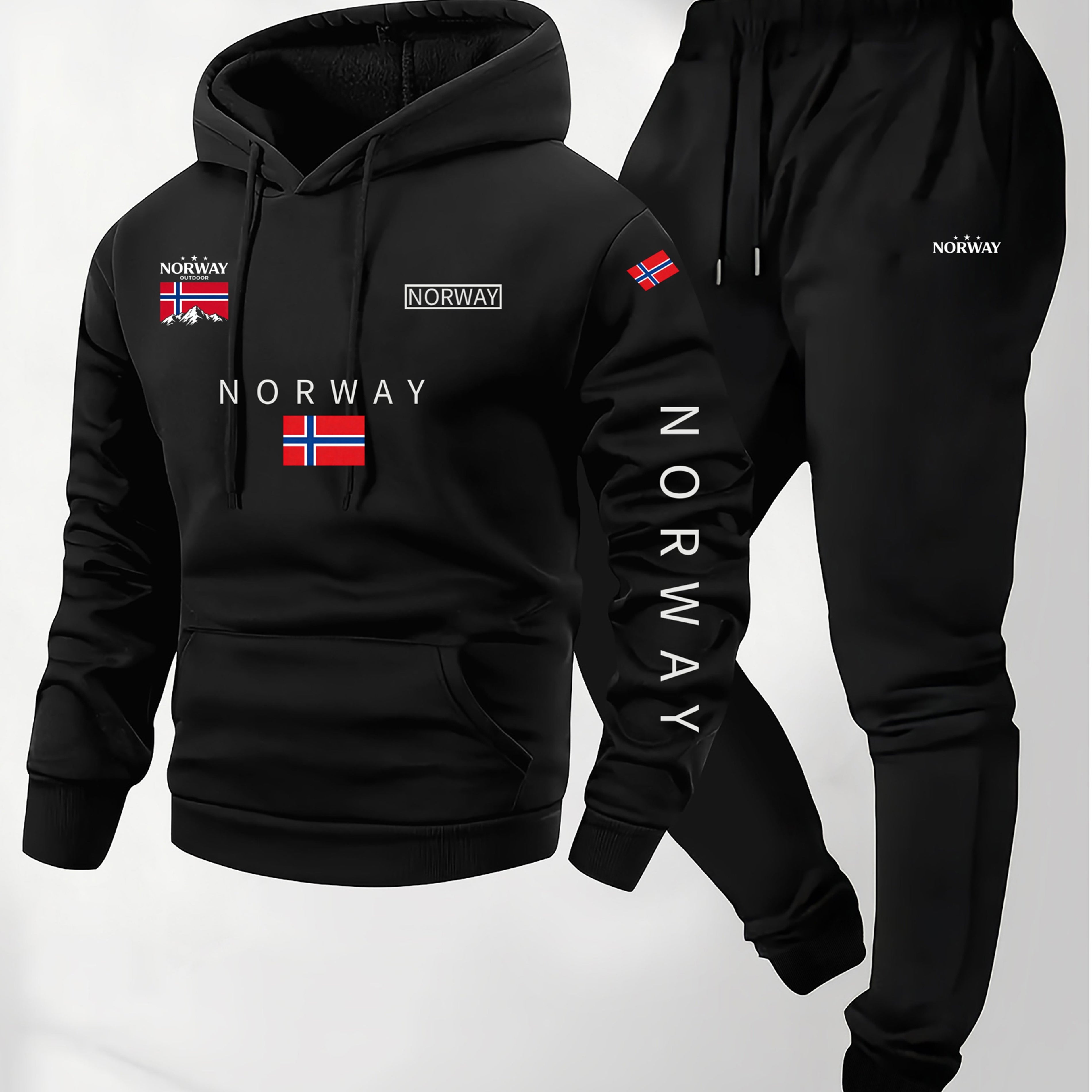 Men’s Hoodie Norway Tracksuit Set Casual Sweatshirt Jogger Pants Outfit