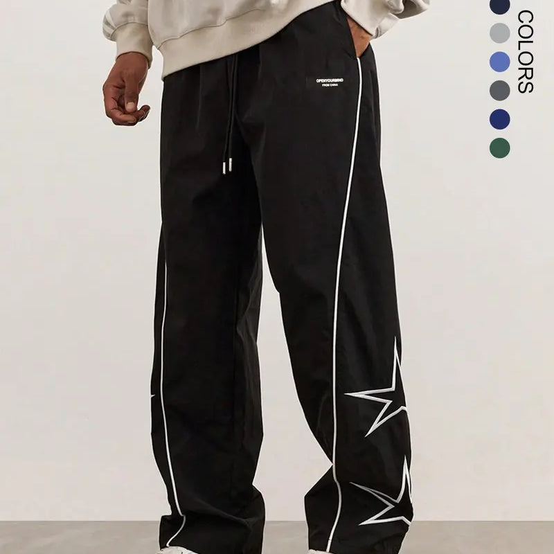 Men’s Casual Jogger Pants Loose Fit Streetwear Track Pants with Star Design