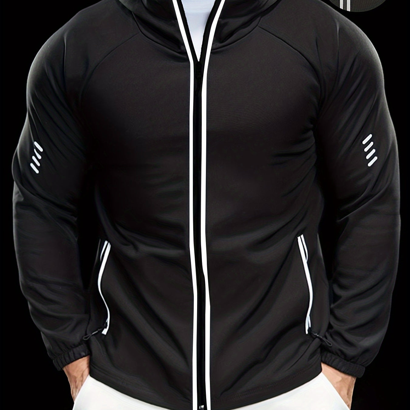 Men's Autumn Hooded Outdoor Jacket with Reflective Zip-Up Design