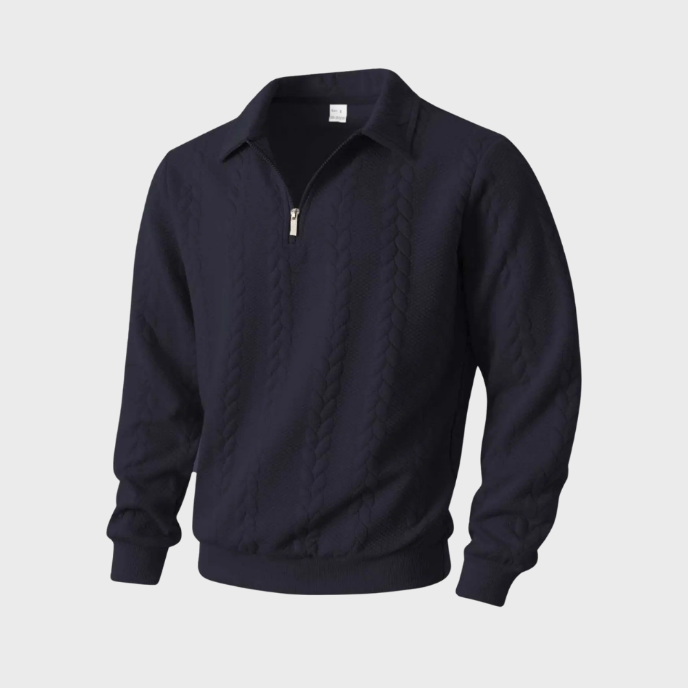 Men’s Quarter Zip Sweater Cable Knit Collared Pullover