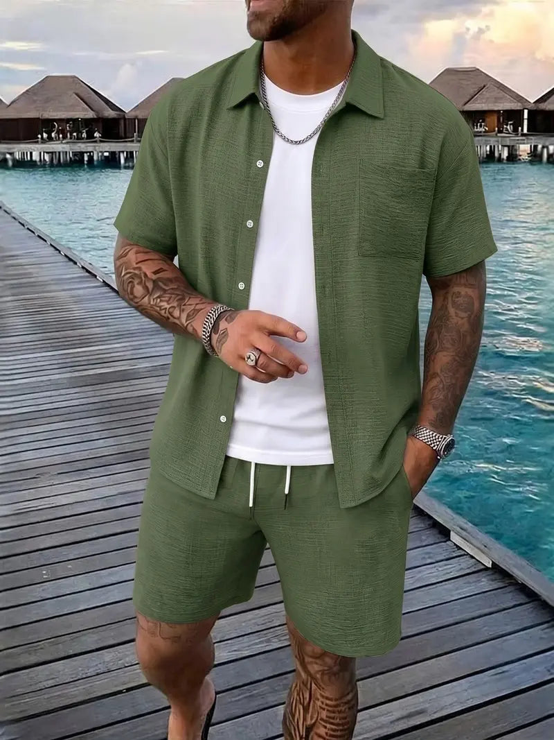 Men's Casual 2 Piece Matching Set with Shirt and Shorts