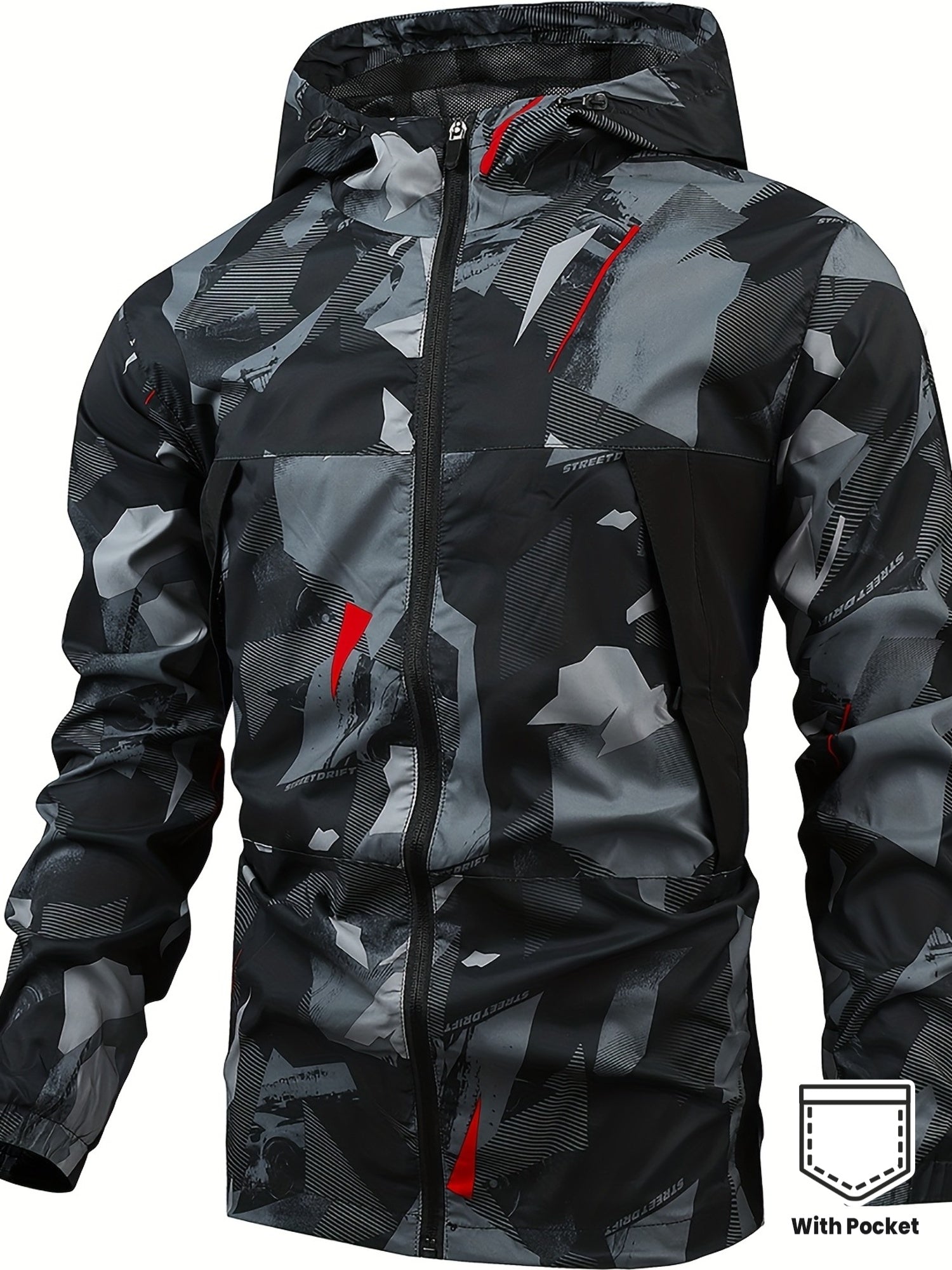Men's Autumn Camouflage Hooded Jacket with Zip-Up Front and Pockets