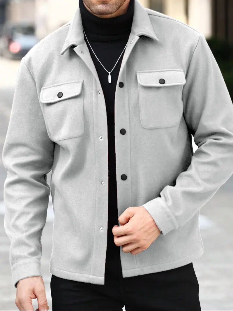 Men’s Casual Overshirt Button Up Jacket Pocket Streetwear Style