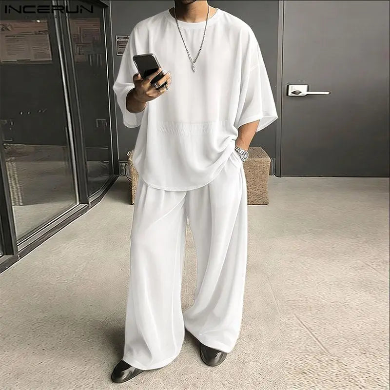 Men’s Casual Shirt and Pants Set Short Sleeve Relaxed Fit Everyday Outfit