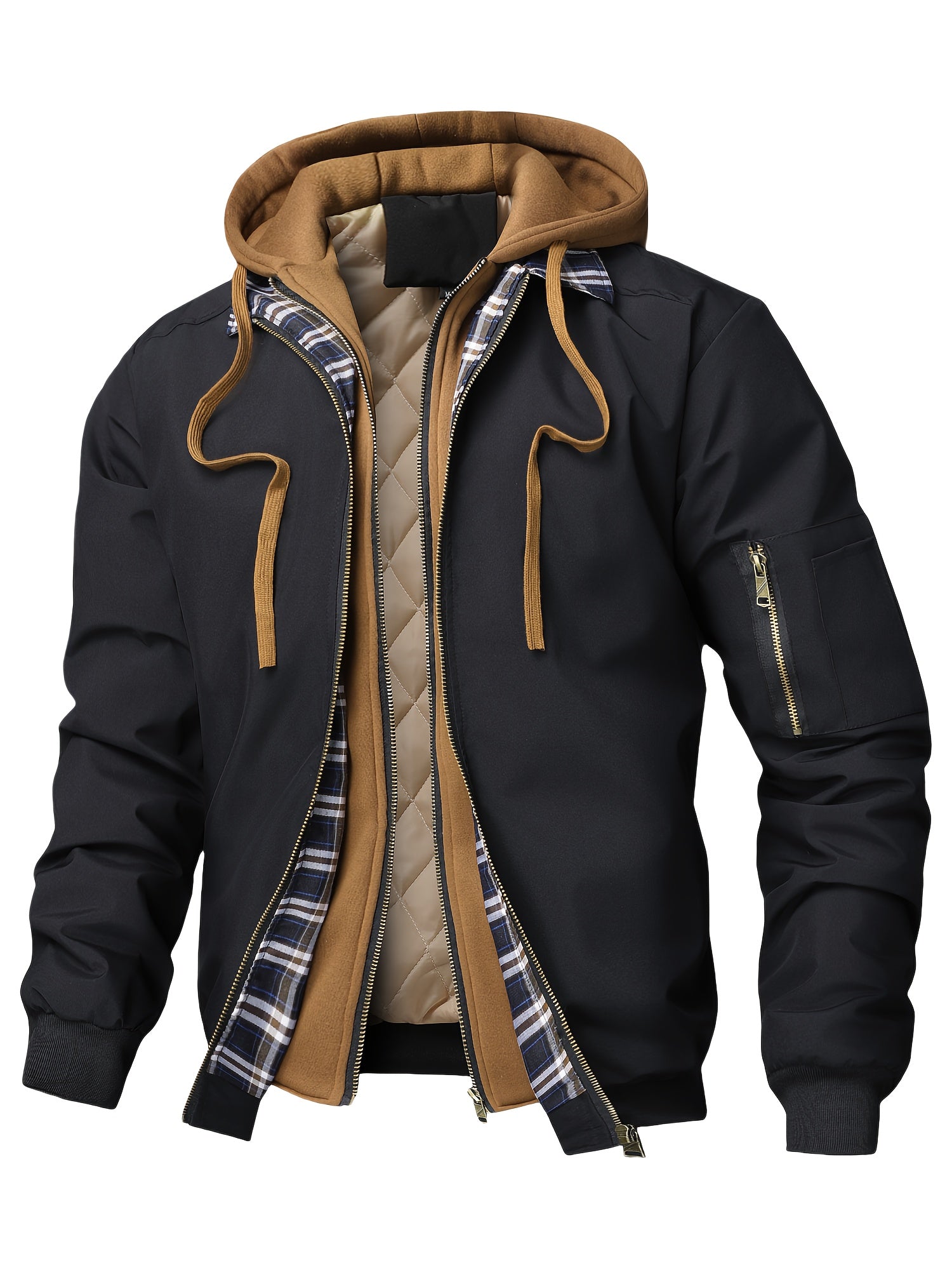 Men’s Hooded Bomber Jacket Casual Zip Up Utility Jacket
