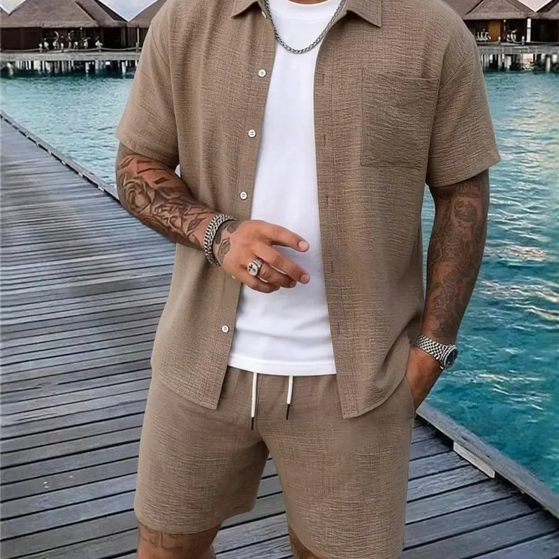 Men's Casual 2 Piece Matching Set with Shirt and Shorts