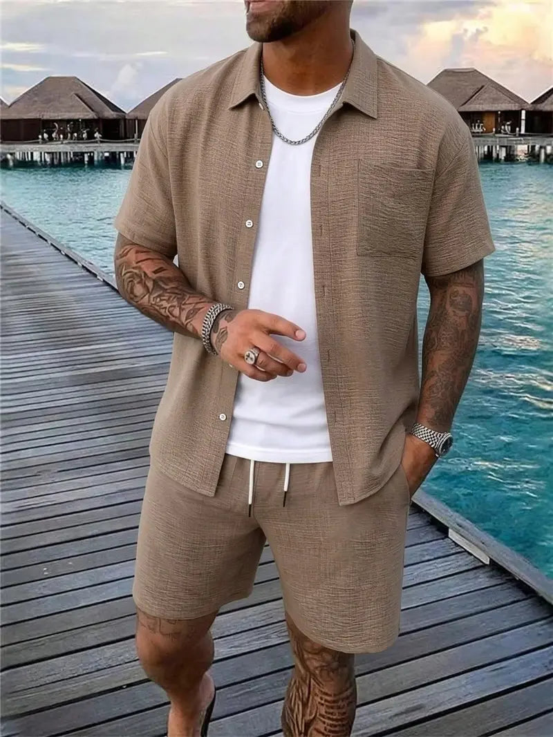 Men's Casual 2 Piece Matching Set with Shirt and Shorts