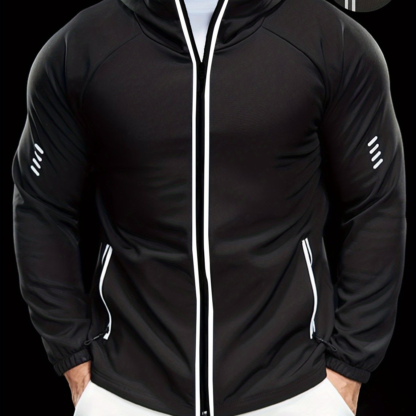 Men's Autumn Hooded Outdoor Jacket with Reflective Zip-Up Design