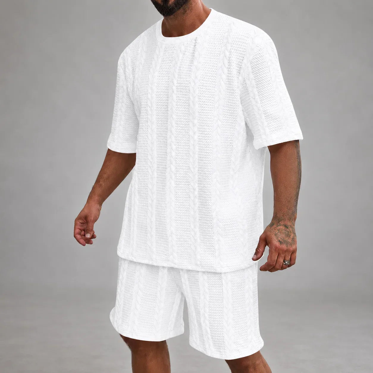 Men’s Short Sleeve Shirt and Shorts Set Casual Relaxed Fit Lounge Outfit