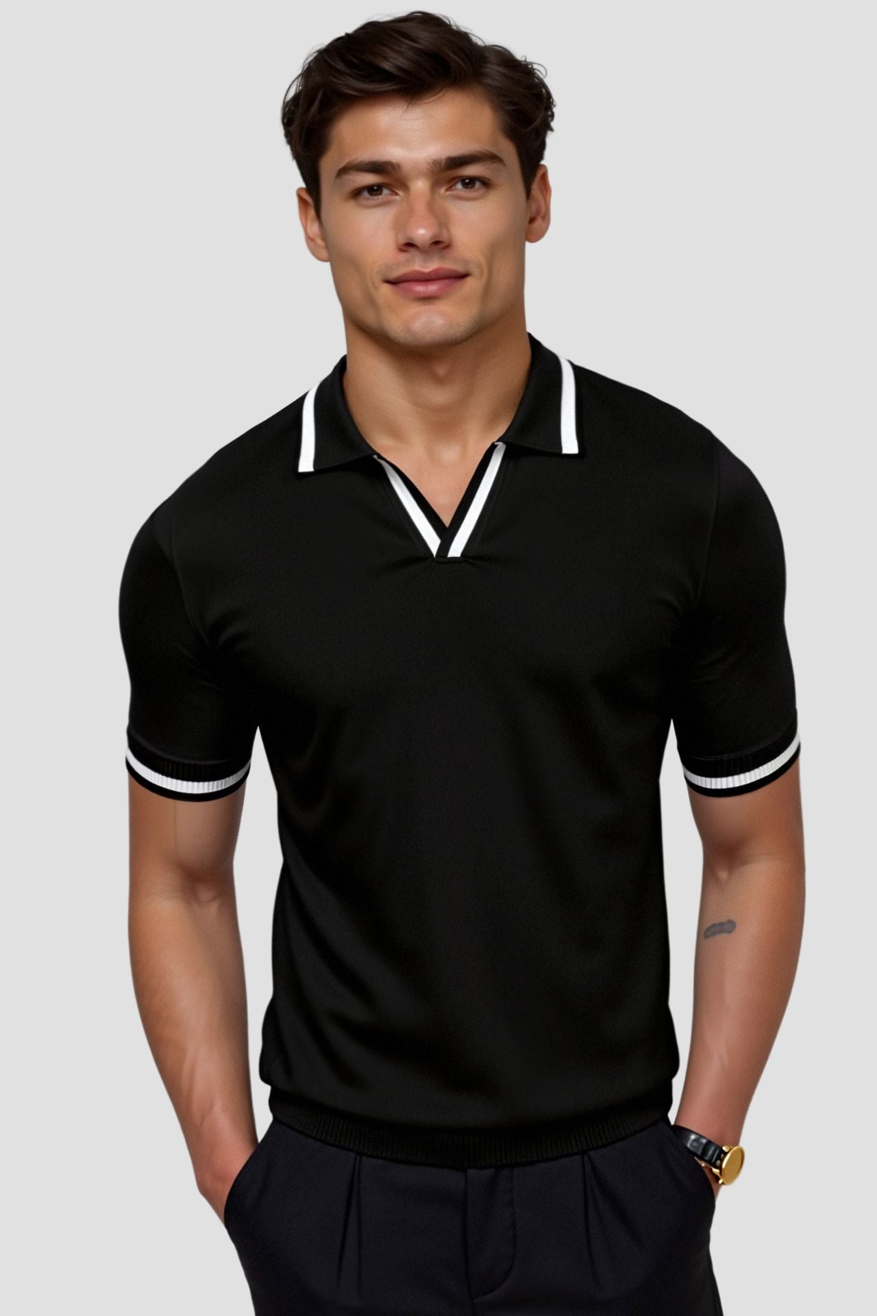Old Money Contrast Slim Fitted Elegant Summer Sleeveless Polo T-Shirt - Solorfit
