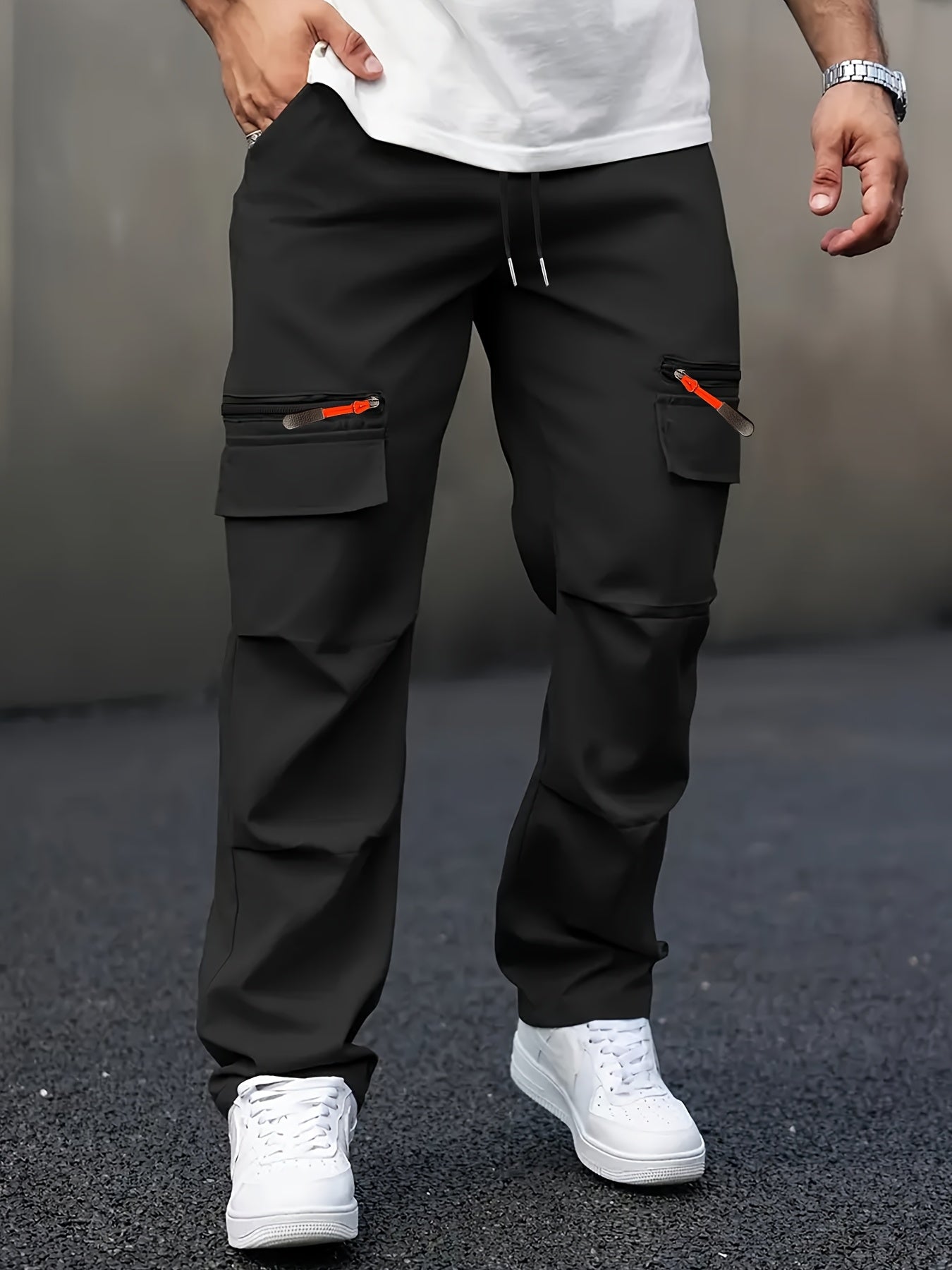 Men's Casual Cargo Trousers with Multi Pockets and Straight Leg Fit