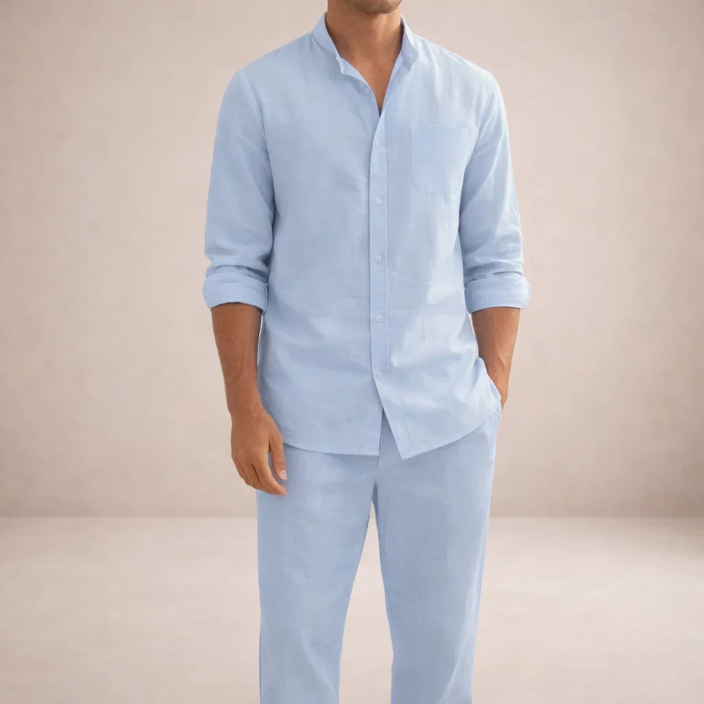 Akiva Men’s Stylish Two-Piece Set – Casual Shirt and Matching Pants Outfit