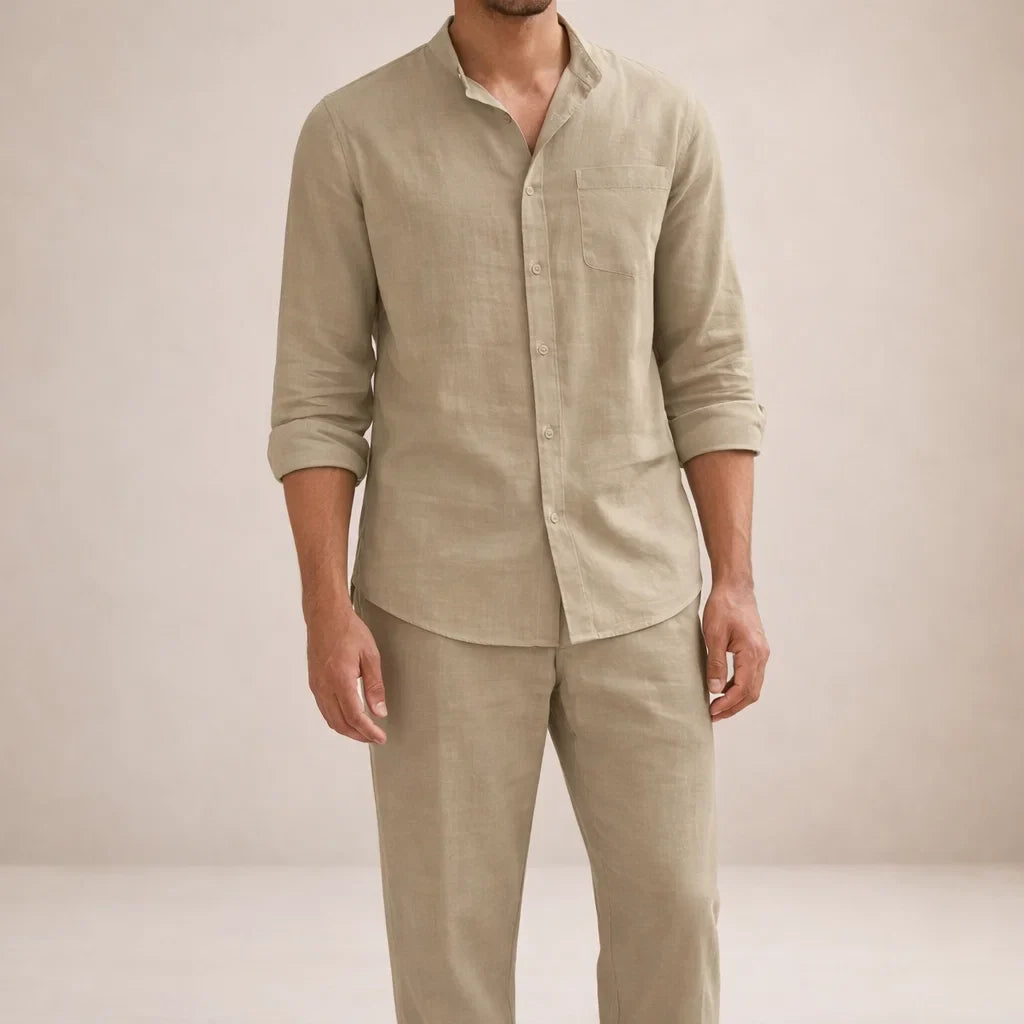 Akiva Men’s Stylish Two-Piece Set – Casual Shirt and Matching Pants Outfit