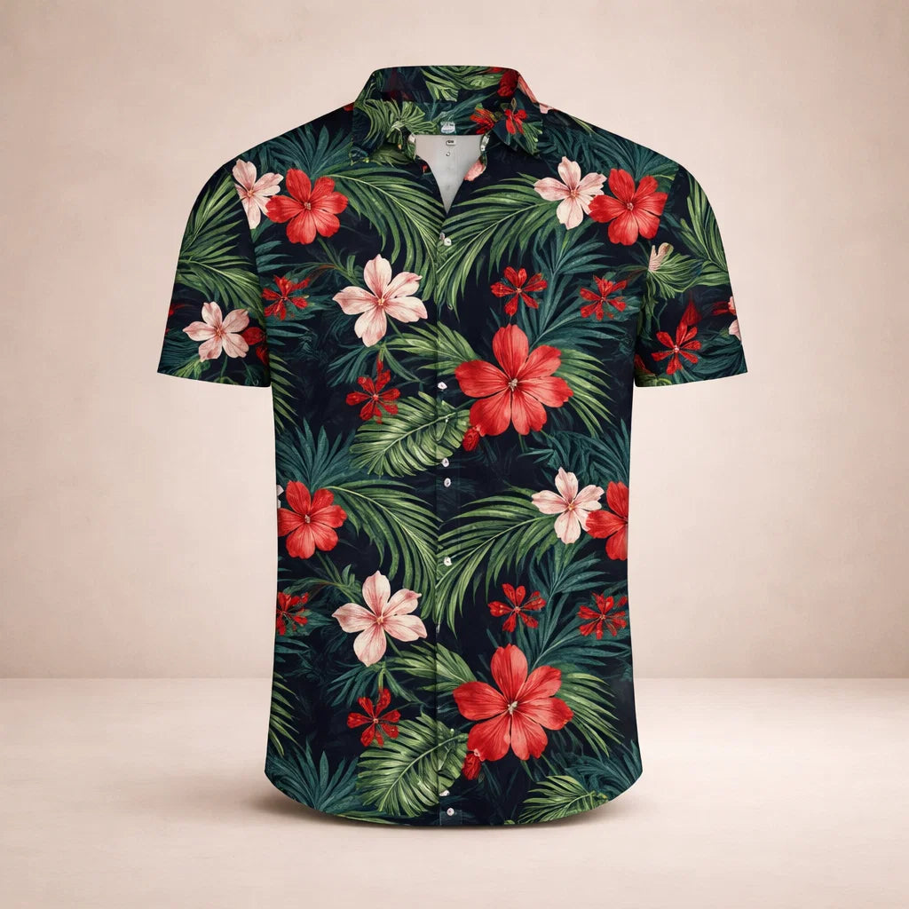 Albert Men’s Floral Surf Shirt – Lightweight Tropical Summer Button-Up