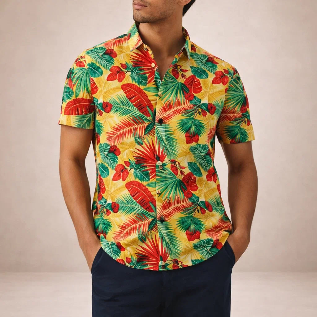 Albert Men’s Floral Surf Shirt – Lightweight Tropical Summer Button-Up