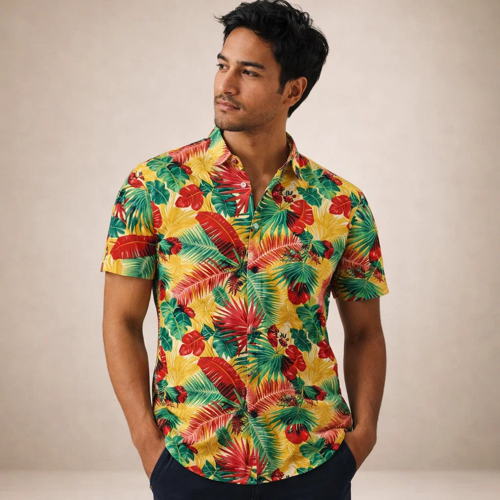 Albert Men’s Floral Surf Shirt – Lightweight Tropical Summer Button-Up