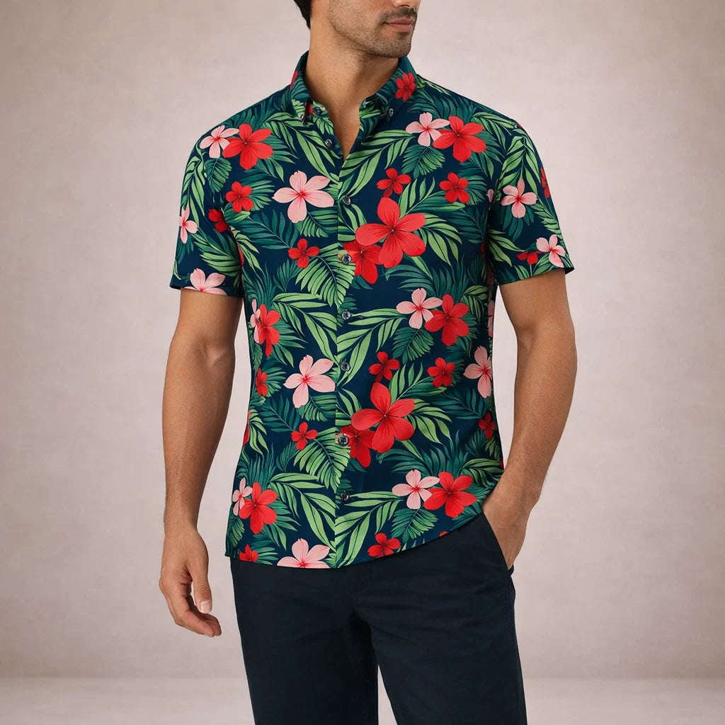 Albert Men’s Floral Surf Shirt – Lightweight Tropical Summer Button-Up