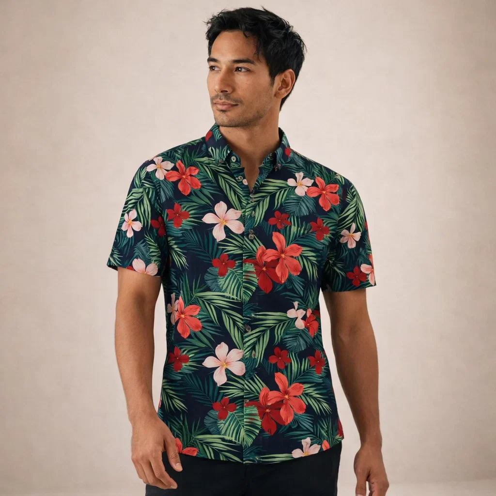 Albert Men’s Floral Surf Shirt – Lightweight Tropical Summer Button-Up
