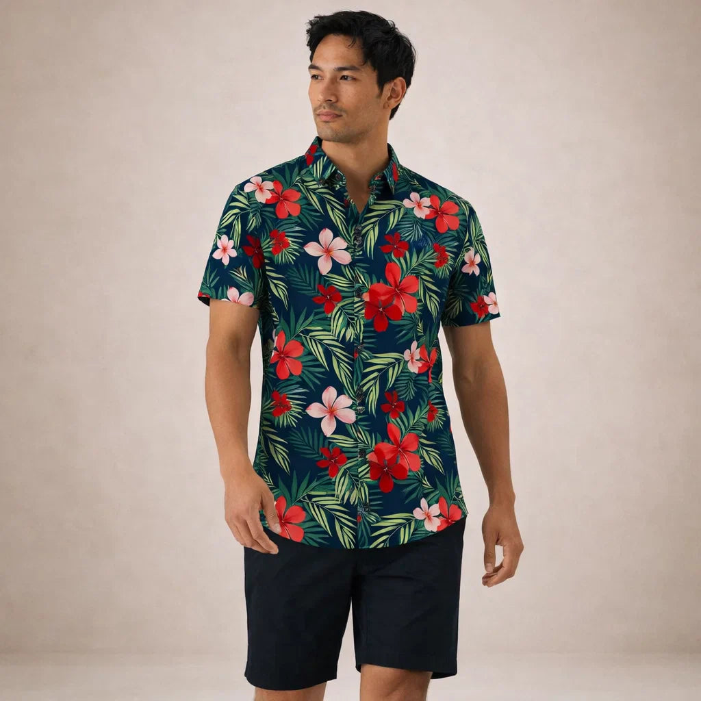 Albert Men’s Floral Surf Shirt – Lightweight Tropical Summer Button-Up
