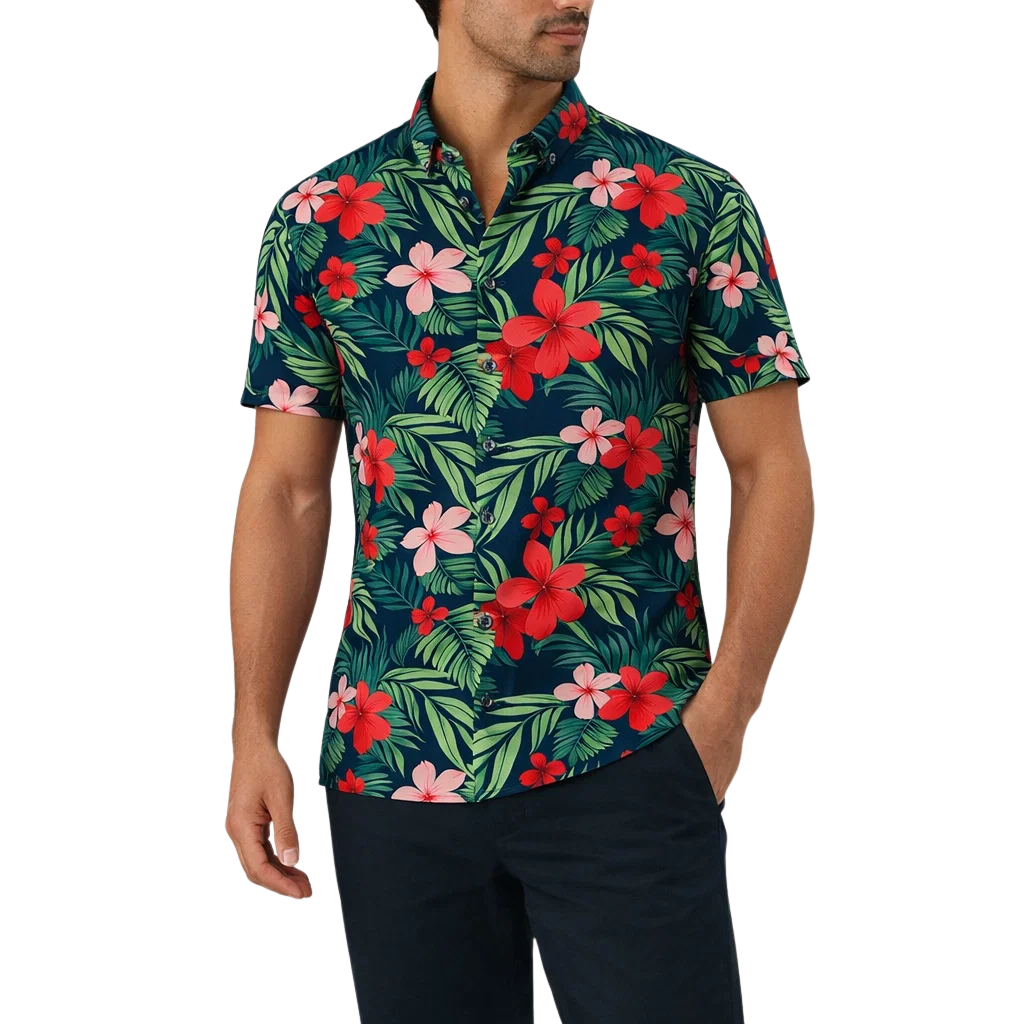 Albert Men’s Floral Surf Shirt – Lightweight Tropical Summer Button-Up