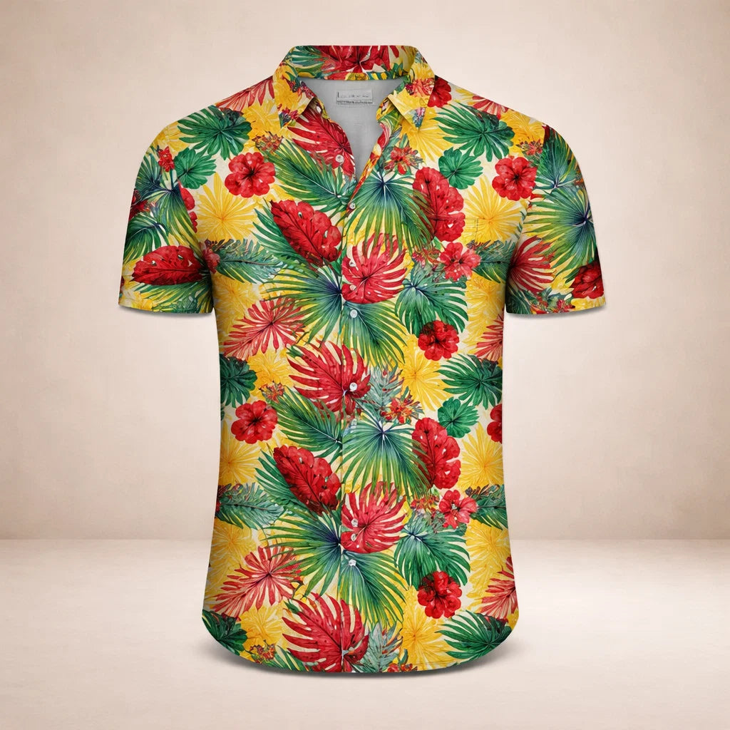 Albert Men’s Floral Surf Shirt – Lightweight Tropical Summer Button-Up