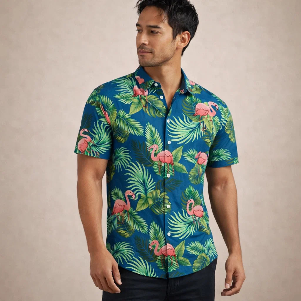 Albert Men’s Floral Surf Shirt – Lightweight Tropical Summer Button-Up