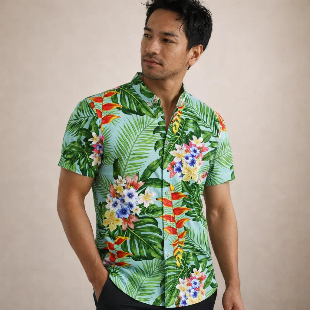 Albert Men’s Floral Surf Shirt – Lightweight Tropical Summer Button-Up