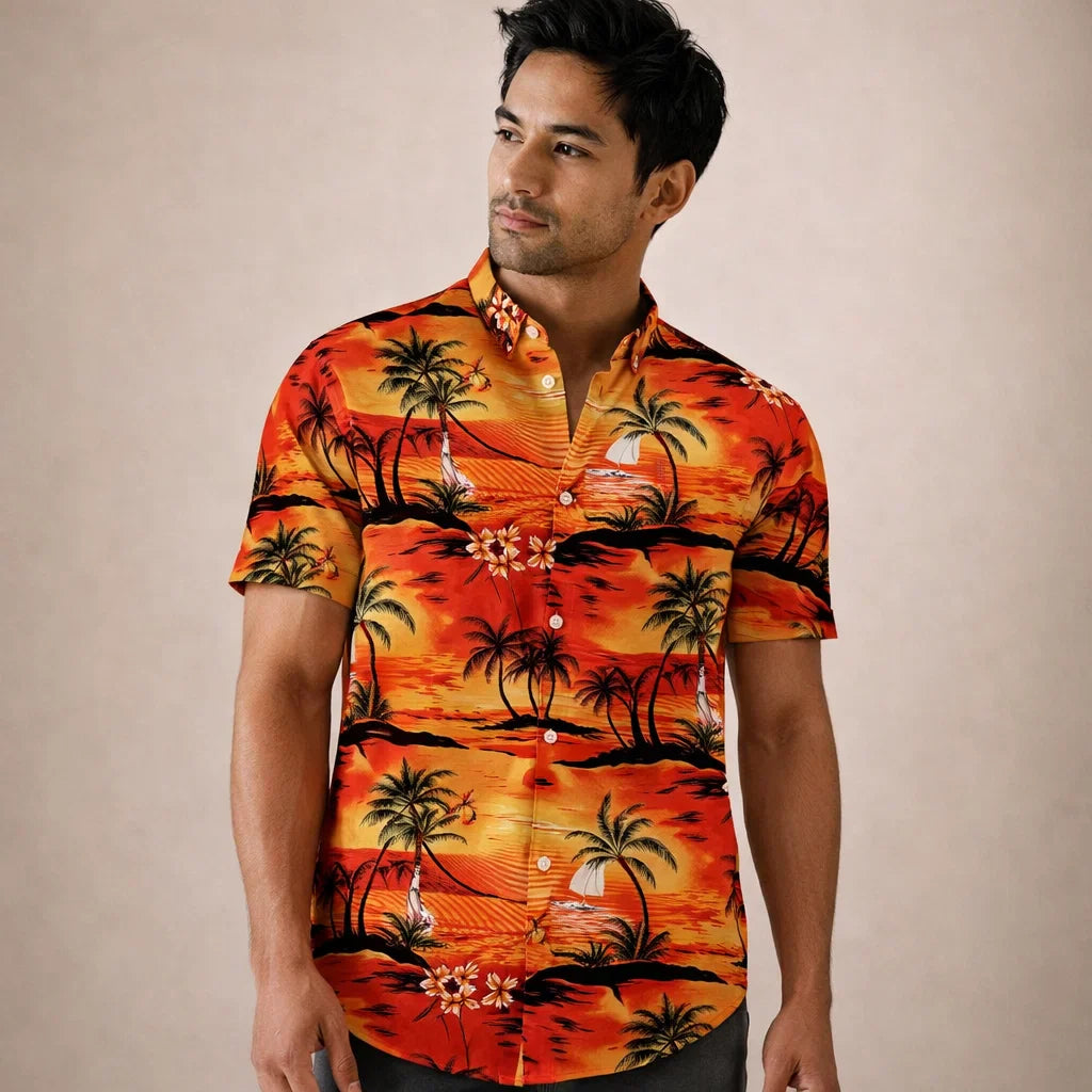 Albert Men’s Floral Surf Shirt – Lightweight Tropical Summer Button-Up