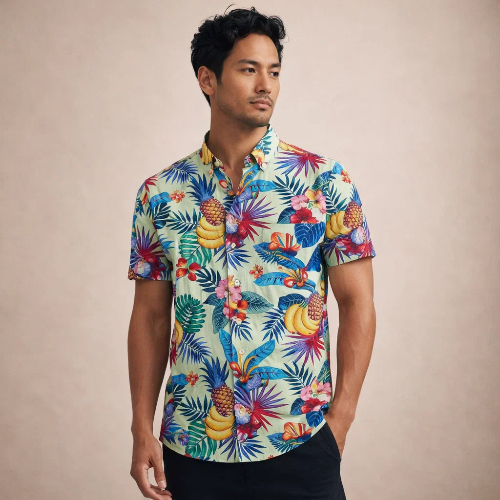 Albert Men’s Floral Surf Shirt – Lightweight Tropical Summer Button-Up