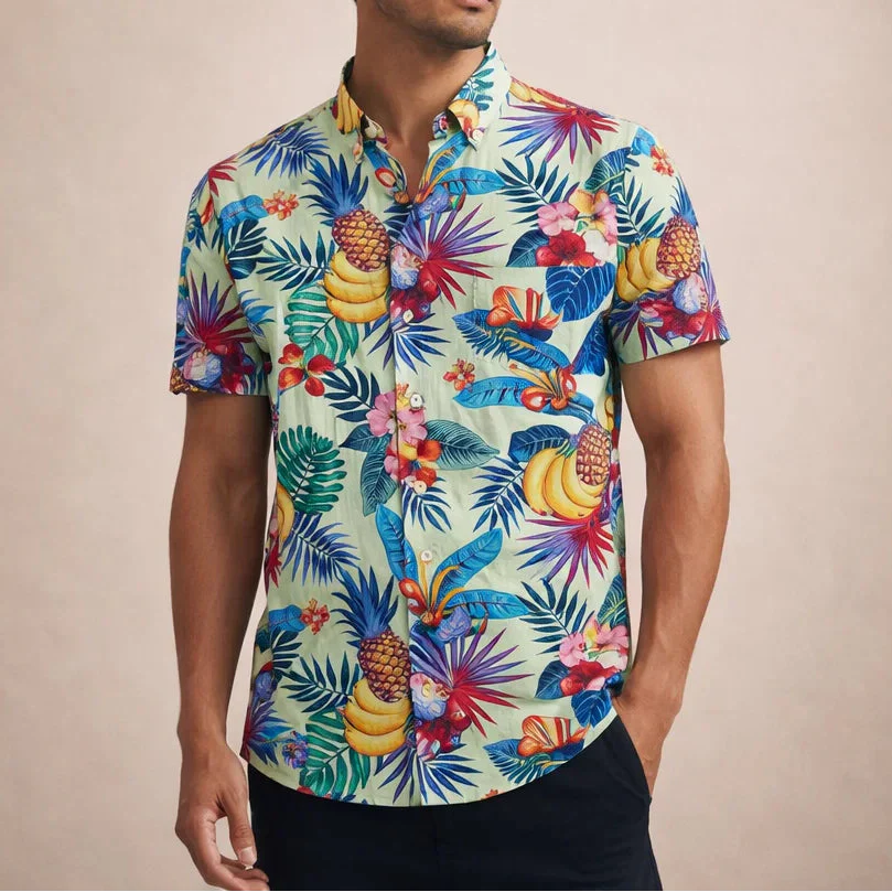 Albert Men’s Floral Surf Shirt – Lightweight Tropical Summer Button-Up