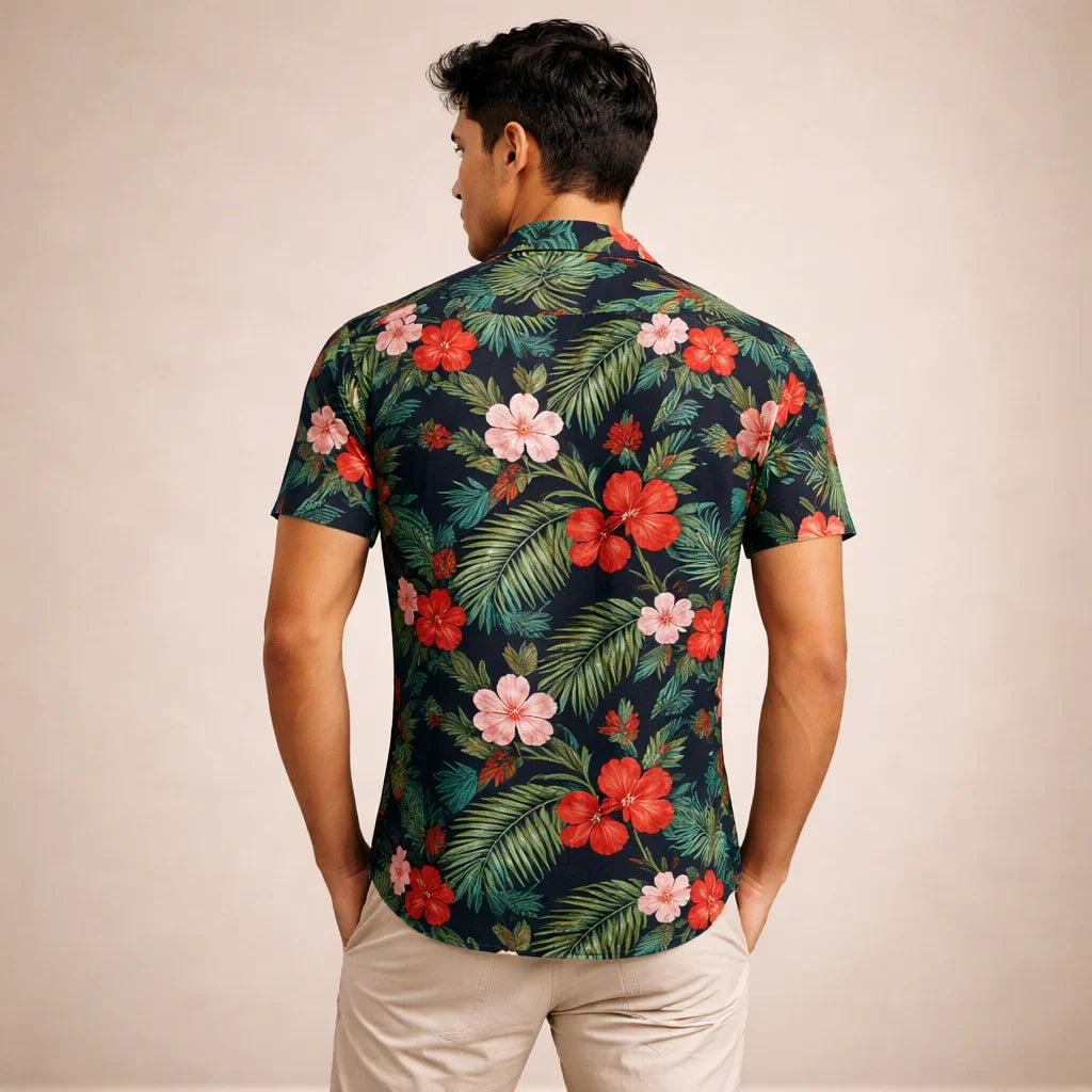 Albert Men’s Floral Surf Shirt – Lightweight Tropical Summer Button-Up
