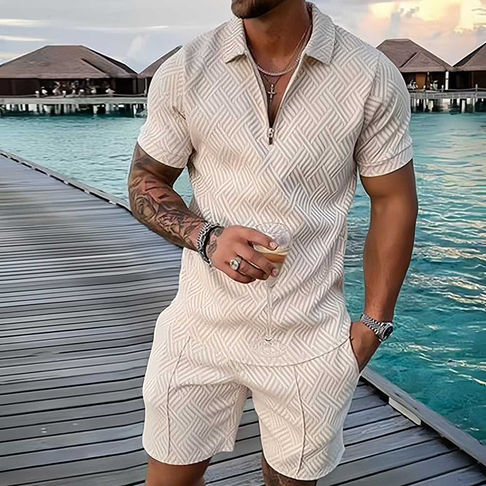 Men’s Two-Piece Set – Casual Short Sleeve Shirt and Shorts Outfit