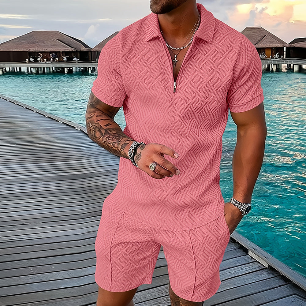 Men’s Two-Piece Set – Casual Short Sleeve Shirt and Shorts Outfit