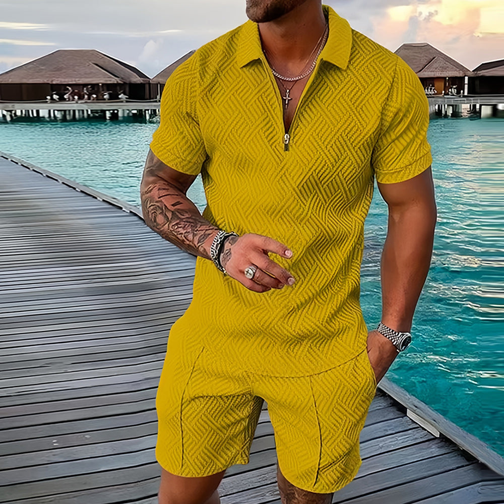 Men’s Two-Piece Set – Casual Short Sleeve Shirt and Shorts Outfit