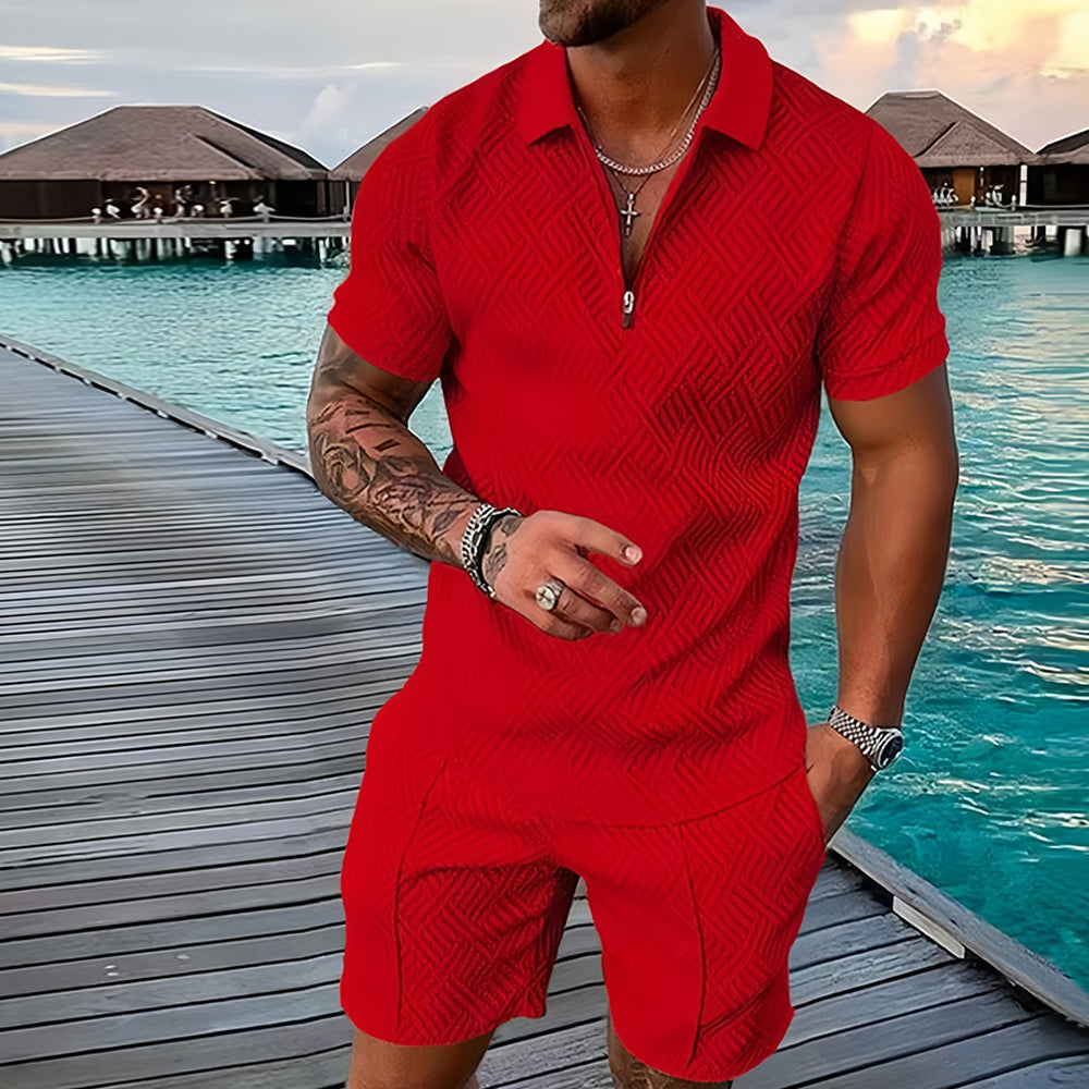 Men’s Two-Piece Set – Casual Short Sleeve Shirt and Shorts Outfit