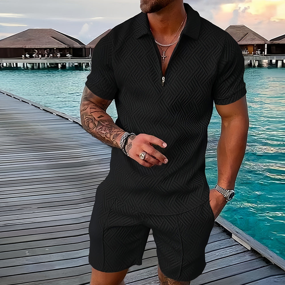 Men’s Two-Piece Set – Casual Short Sleeve Shirt and Shorts Outfit