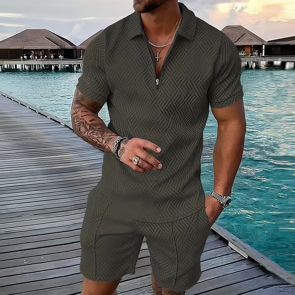 Men’s Two-Piece Set – Casual Short Sleeve Shirt and Shorts Outfit