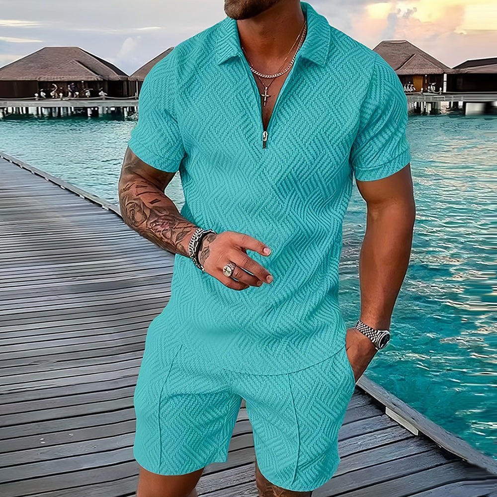 Men’s Two-Piece Set – Casual Short Sleeve Shirt and Shorts Outfit
