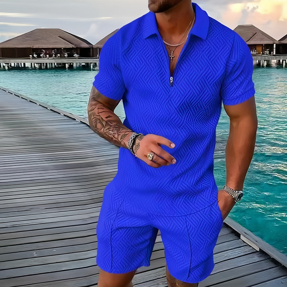 Men’s Two-Piece Set – Casual Short Sleeve Shirt and Shorts Outfit