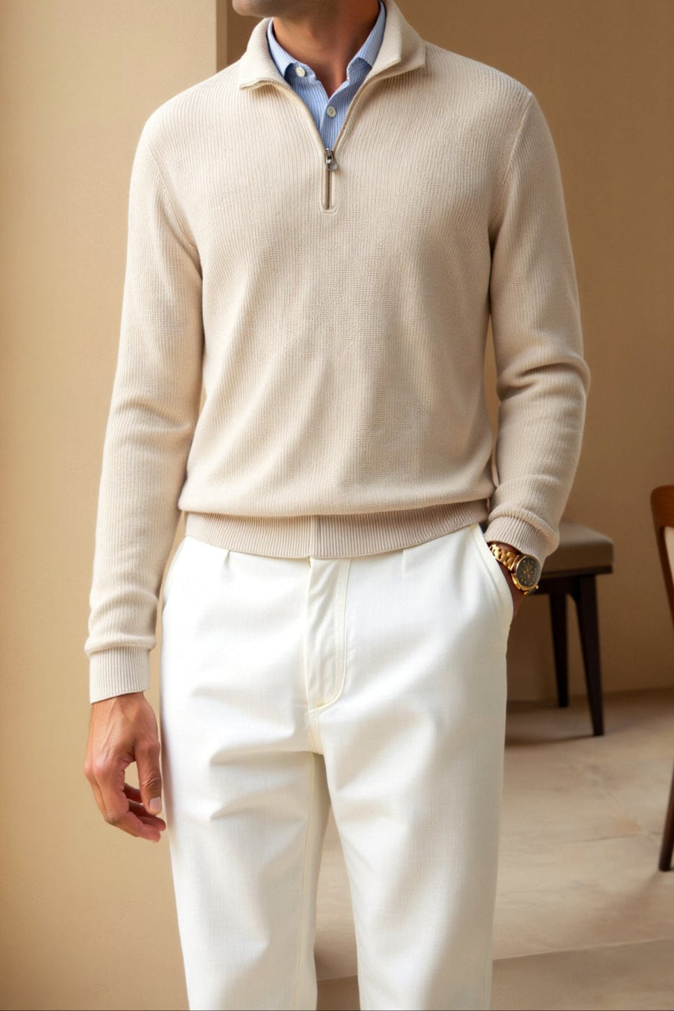 Old Money Classic Men Knitted Wool Zip Sweater