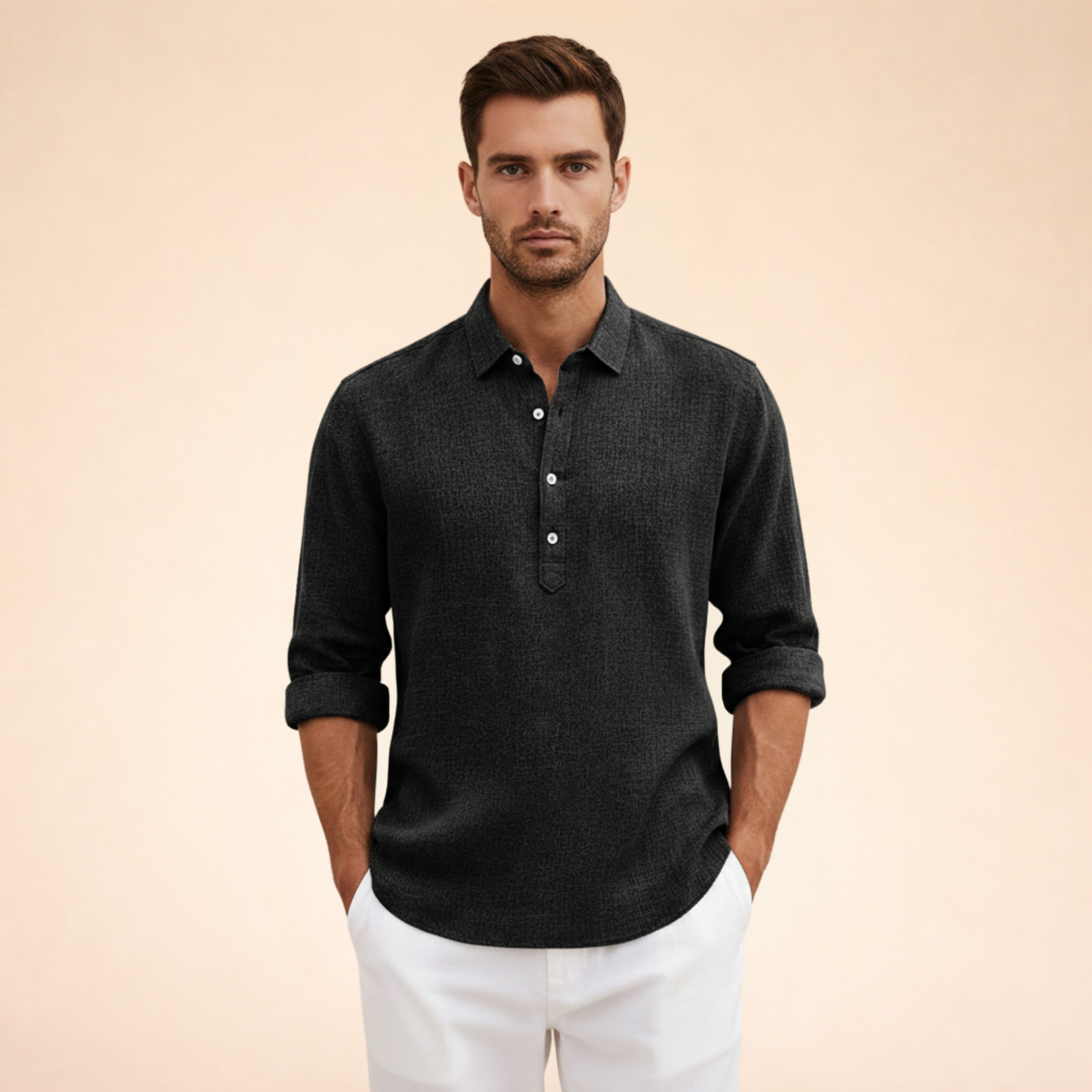 Men’s Polo Shirt Long Sleeve Casual Button Up Everyday Top